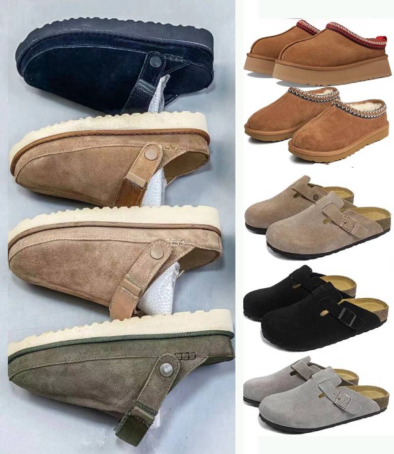 Boston Clogs 2024 goldenstar clog big size 35-46 Slippers fur slides Mens Womens Suede Shearling black Taupe nubuck suedue Cork Slides Beach Shoes clogs slippers