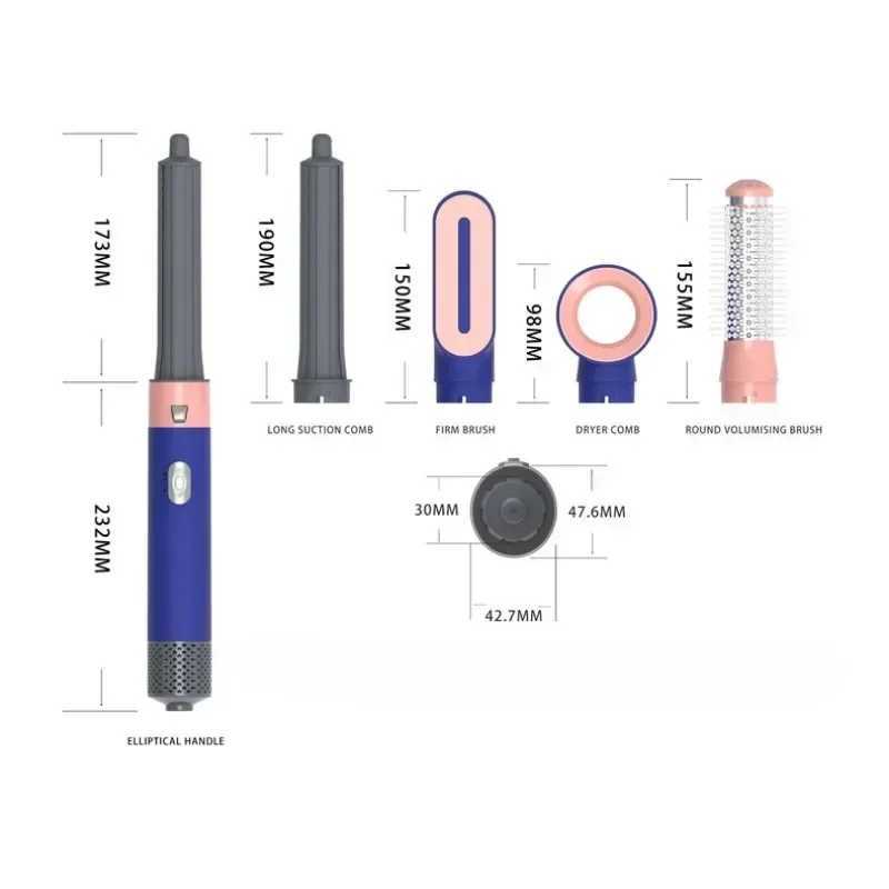 New Arrival 5-in-1 hair dryer hot comb set professional negative ion hair care curling iron straightener dry brush styling tool Z241022