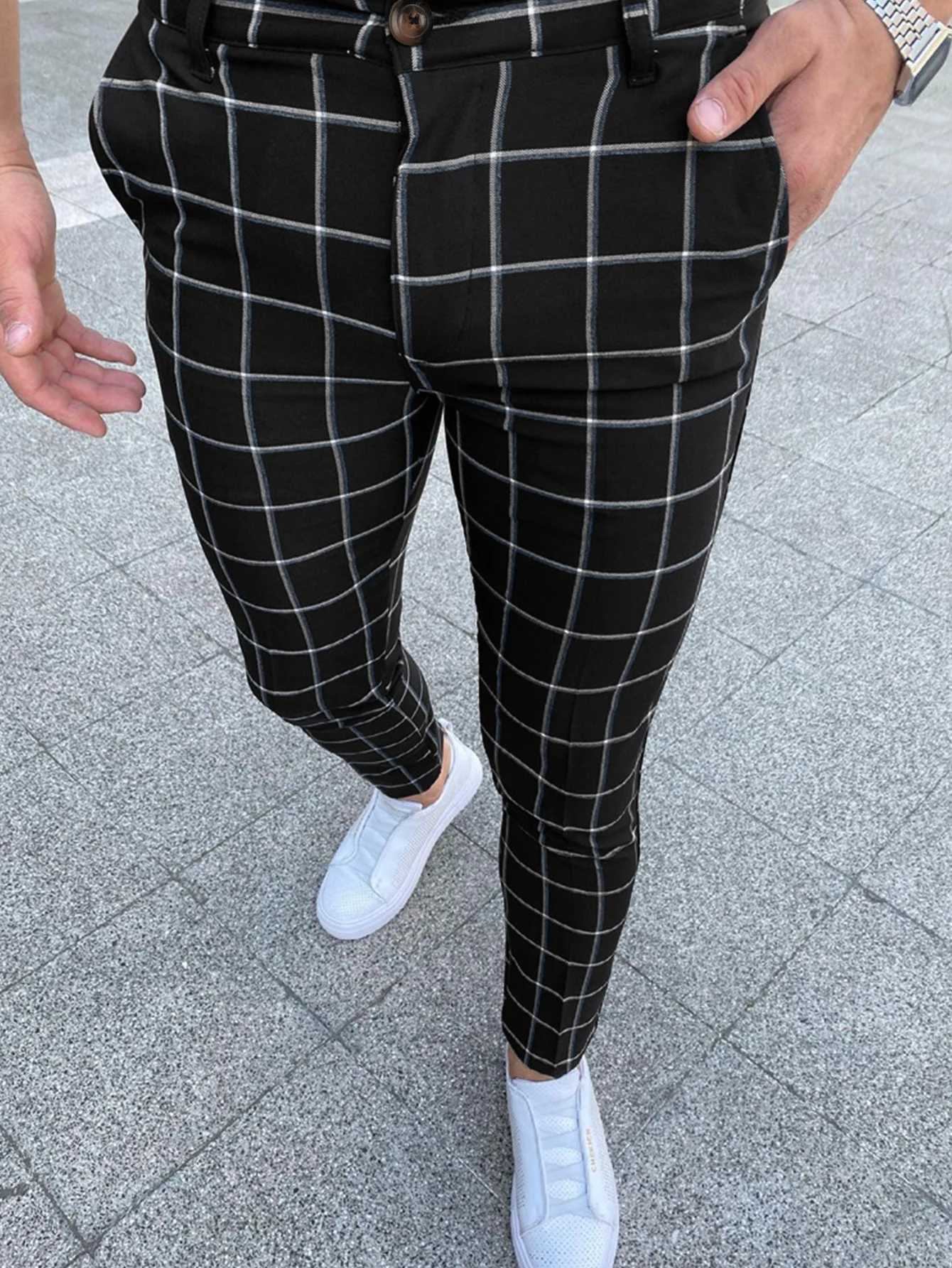 Mens Pants Mid Waist Slim Straight Trousers Mens Casual Print Pants For Business Office Formal Wedding Daily Trousers Hot SaleX241023
