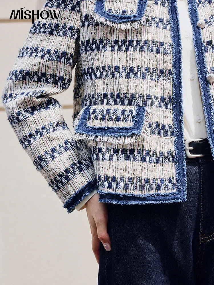 MISHOW Fashion Coarse Fleece Womens Jacket French Stripe Jacket Autumn Retro Elegant Office Womens Wool Top MXC51W0152 241023