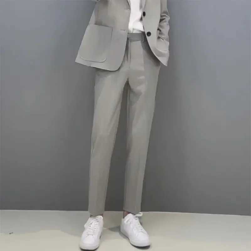 Tressed Slim Fit Man Suits Pants Straight Gray Trousers for Men Business Social Tailoring Formal Luxury Anti-wrinkle Slacks UpX241023