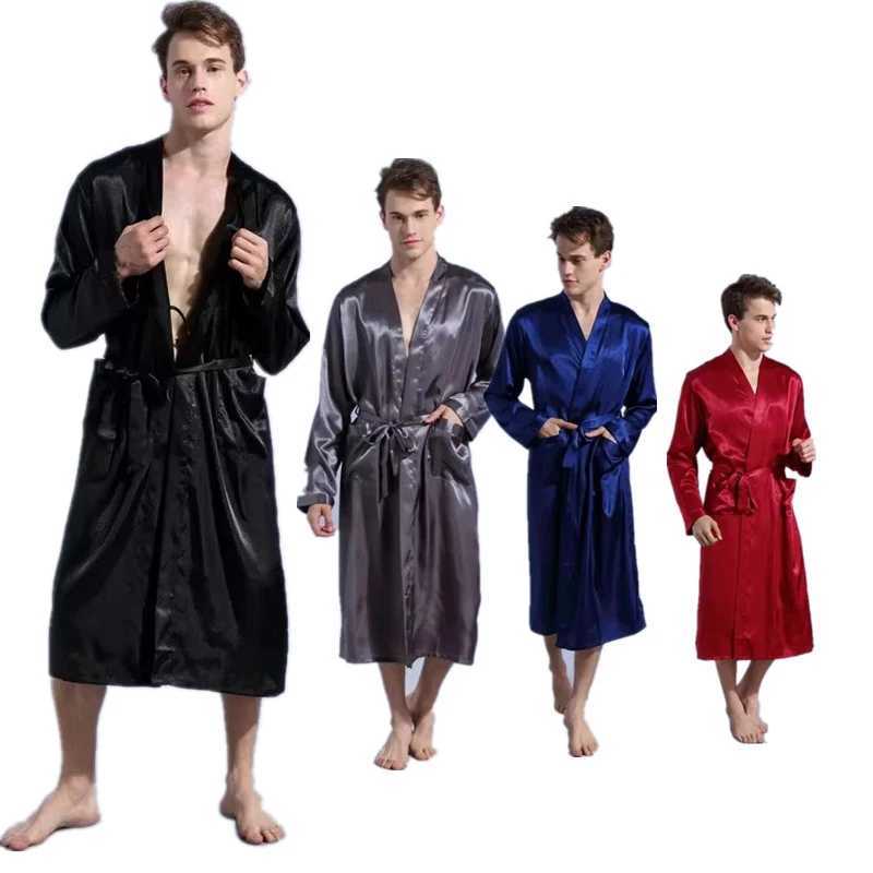 Mens satin kimono robe silk long bathroom pocket lightweight casual mens formal dress wedding party W241023