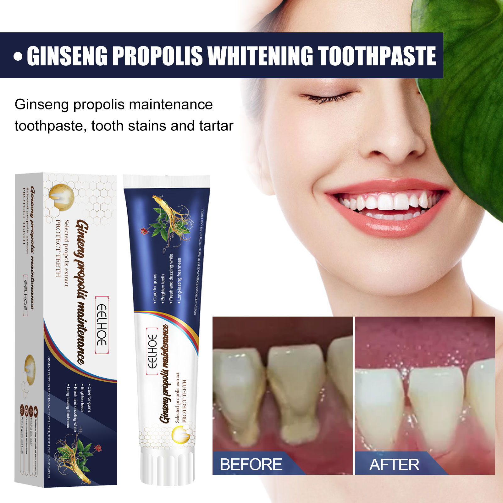 US stock EELHOE Ginseng Propolis Whitening Toothpaste Cleans Teeth Stains and Mouth Odor Whitening Toothpaste Teeth and Gum Care