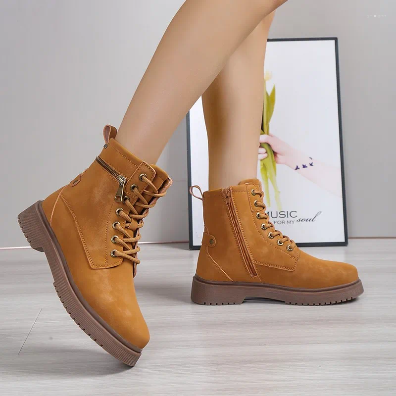 Boots 2024 Winter Boot For Women Fashion Plus Size Leather Snow Women's All-Match British Style Retro Ankle Botas De Mujer