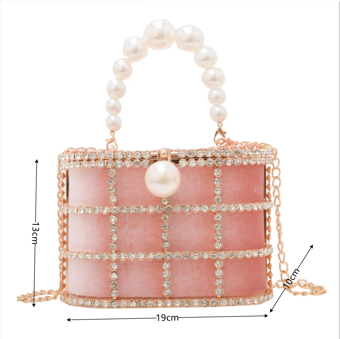 Metal evening bag pearl hollow womens bag rhinestone diamond dinner bag party and wedding handbag 241023