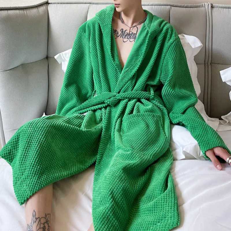 Fall Winter Luxury Hooded Jacket Brand Towel Fabric Bathrobe Homewear 2022 Grn Robe Womens Spwear Clothing with Belt W241023
