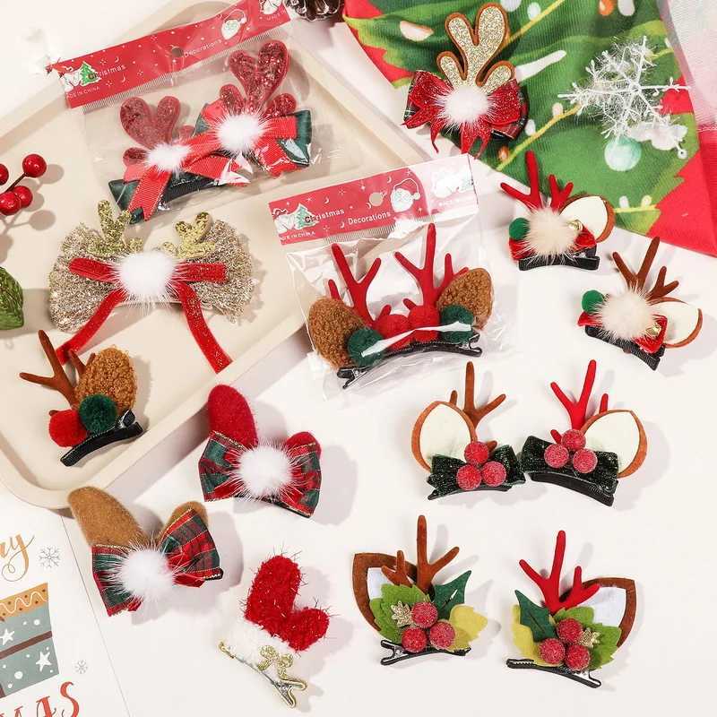 2024 Christmas hair clip for girls new year hairclip kids cute Christmas antlers hairpin baby red bow Barrette Party OrnamentX241021