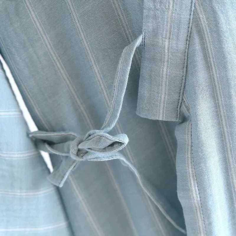 2024 New Summer Mens Sleepwear 100% Cotton Loose Sleepwear Mens Sleepwear Blue Striped Sleepwear W241023