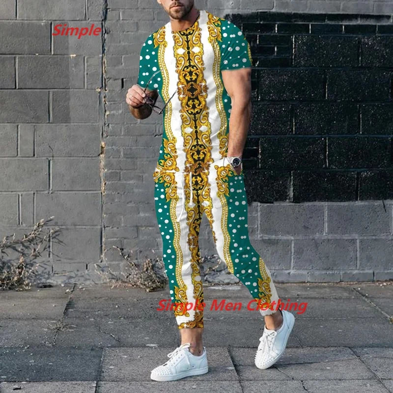 mens Trouser Tracksuit 2-piece set of mens summer jogging sportswear short sleeved T-shirtmens T-shirt long pants set 241023