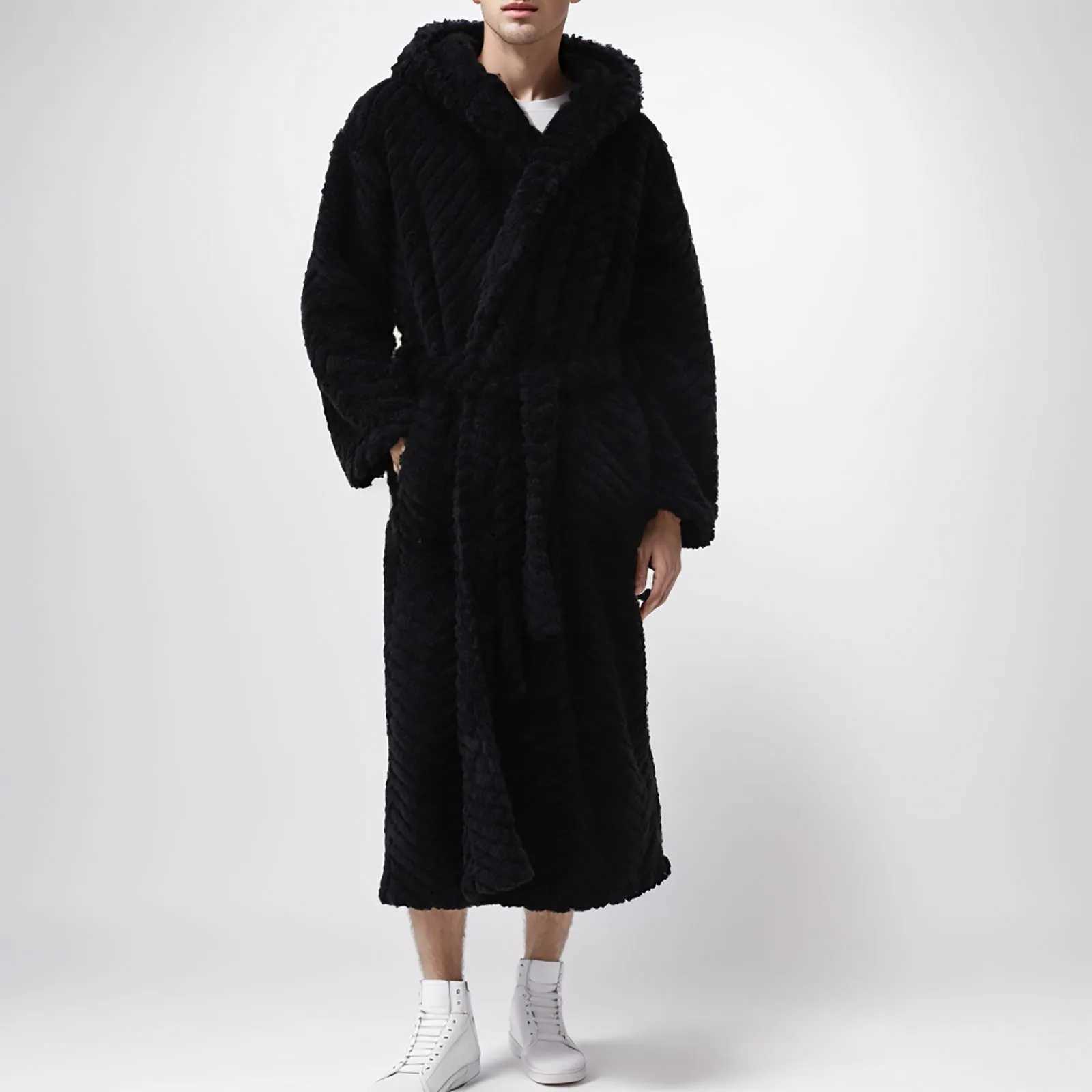 Mens autumn and winter long bathroom long Sve hoodie pajamas warm mens Spwear thick velvet home mens long robe hot selling W241023