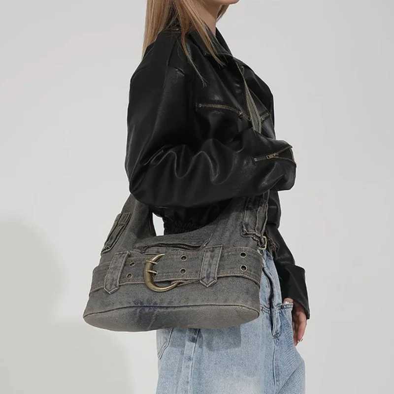 New Denim Zipper Youth Crossbody Bags 2024 High Quality Luxury Sense Shoulder Unique Design Wide Straps Tote for Women 241023