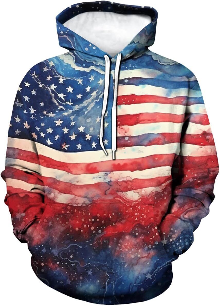 Hoodie for Mens Womens Novelty American Flag Hoodie 3D Print Hoodies Sweatshirt Pullover Graphic Hip hop Warmth