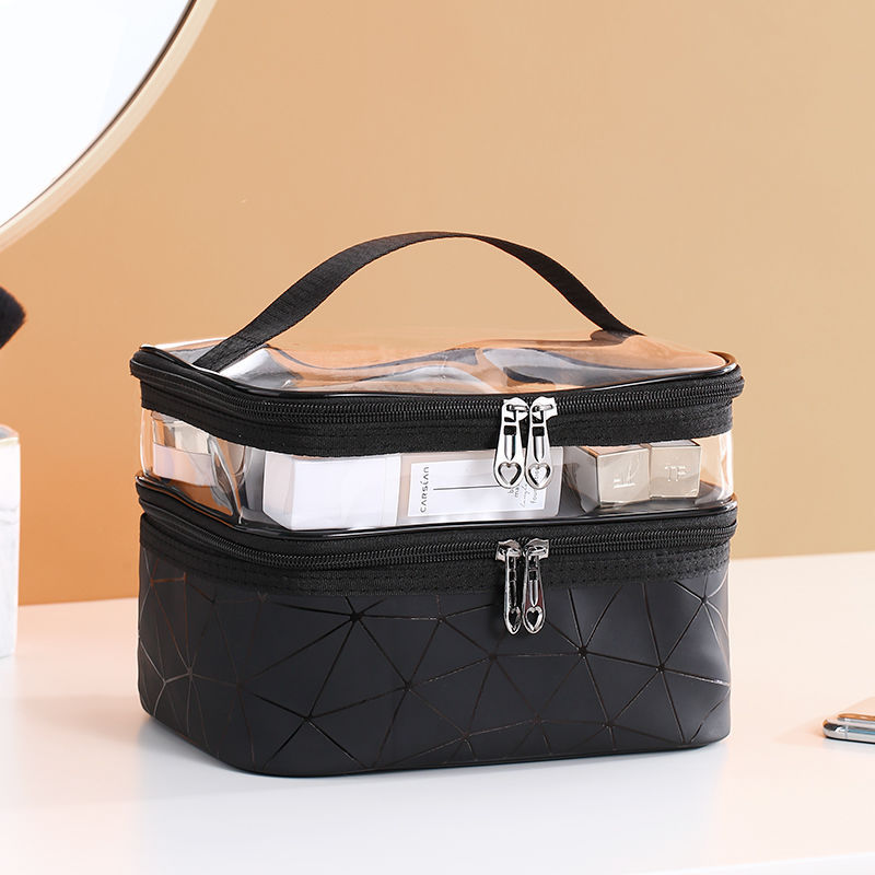 2025 Designer designer large 3 new capacity portable cosmetic double layered bag box with checkered pattern for womens storage makeup