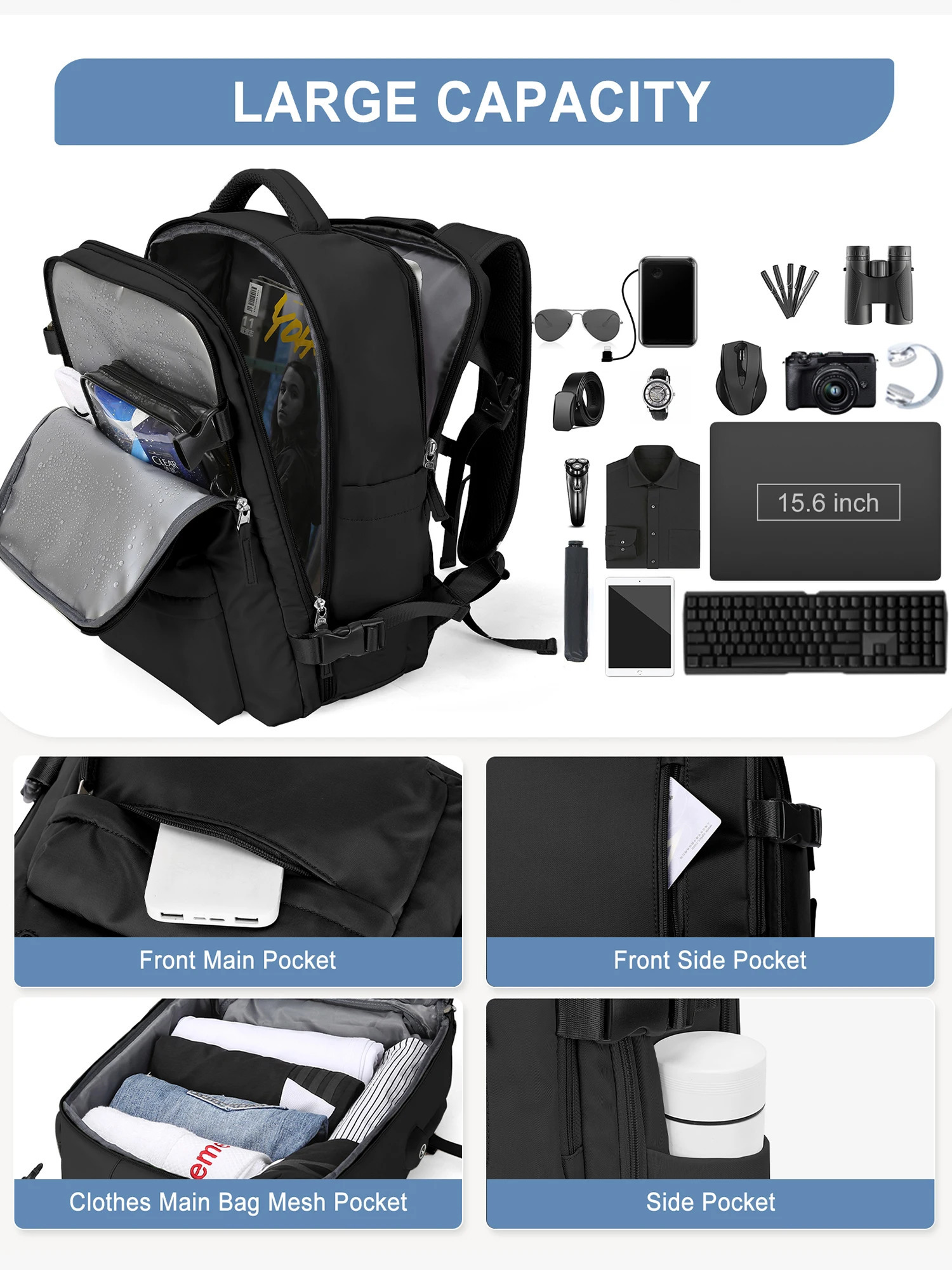 Mens travel backpack portable backpack with USB charging TSA 15.6-inch laptop business hiking leisure day bag 241023