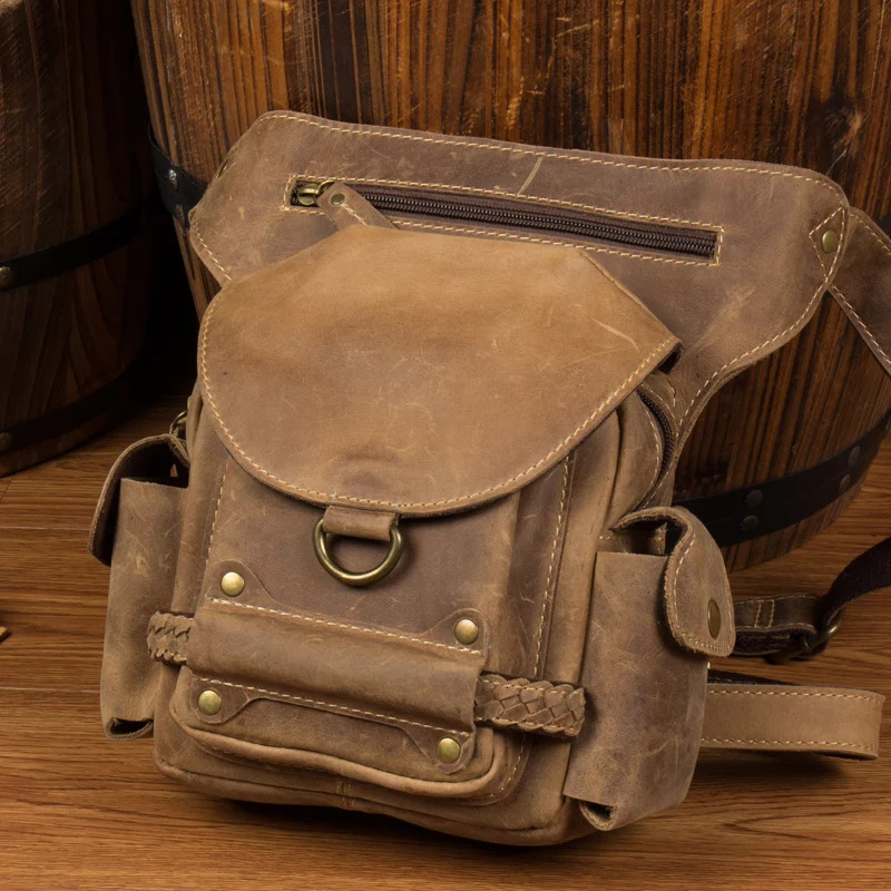 Handmade old Crazy Horse leather bags vintage leather bags casual mens bags leather shoulder bags motorcycle Ted bags 241023