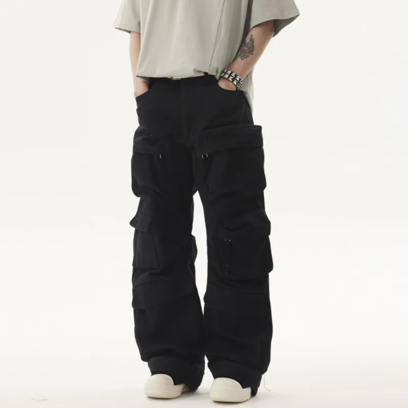 PFNW Street Mens Denim Pants Three way Multi Pocket Straight Leg Overall Loose Bottom for Men 12C521 241022