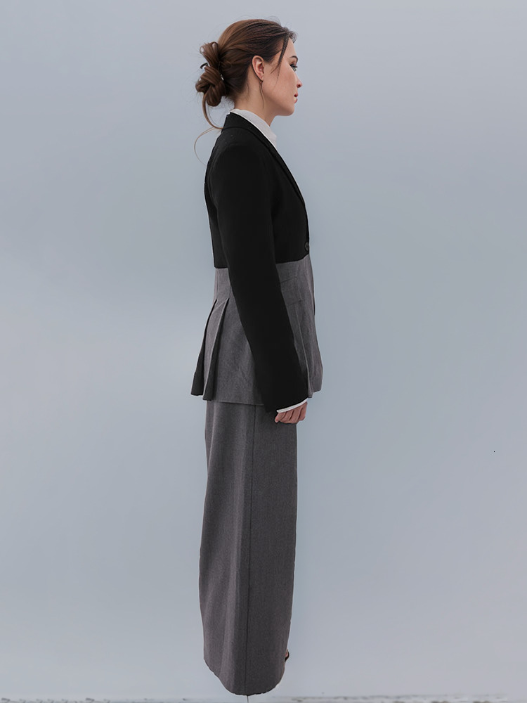 DEAT Afashion Women's 2 Pcs Set Notched Collar Contrast Color Single Button Folds High Waist Slim Suit Spring 2024 New Cpdb055