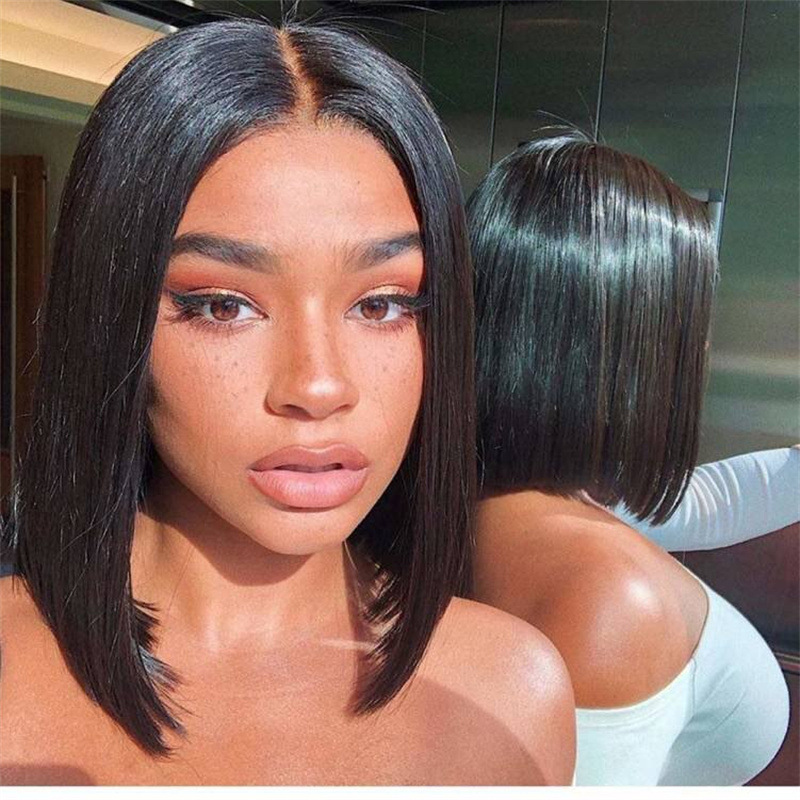 New arrival middle part BOBO ladies short straight high temperature silk wig slightly curled whole head set