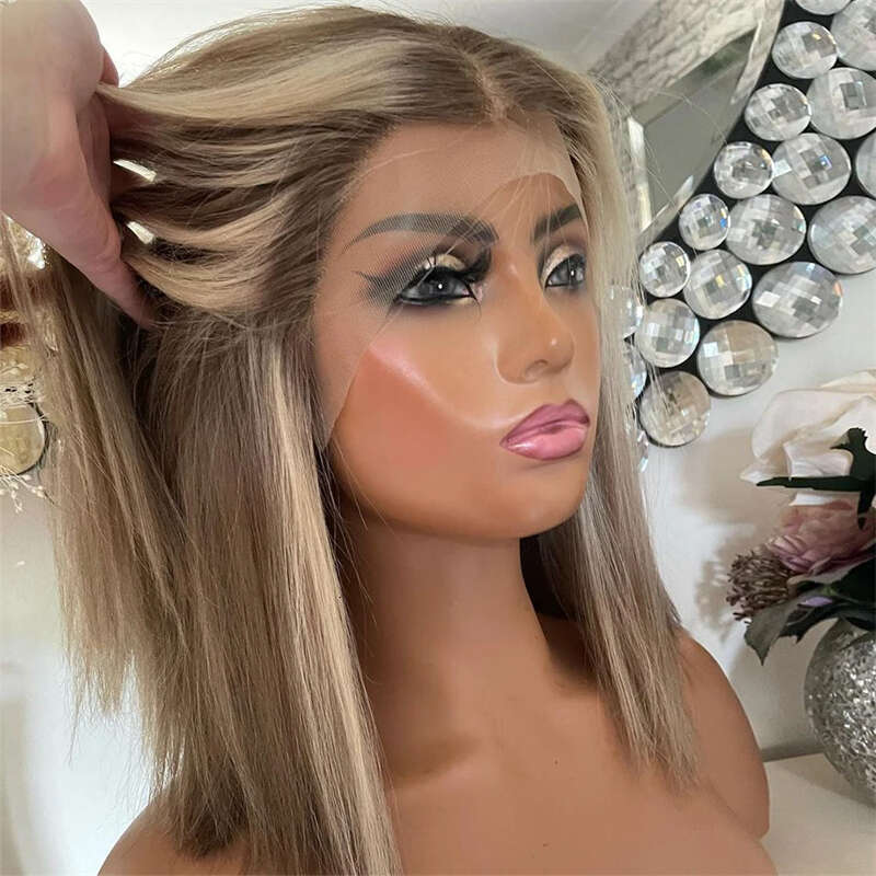 Short Bob Wigs Glueless 100% Brazilian Ombre Ash Blonde Hd Lace Frontal Wig 13x4 t Human Hair