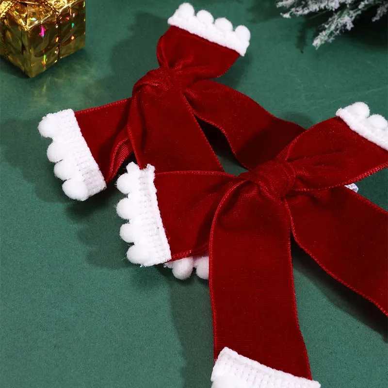 ncmama 2PCS Christmas Scarf Hat Hair Cilps for Kids Girls Solid Velvet Bow Hairpin Kids Barrettes Hair Accessories New Year GiftX241022