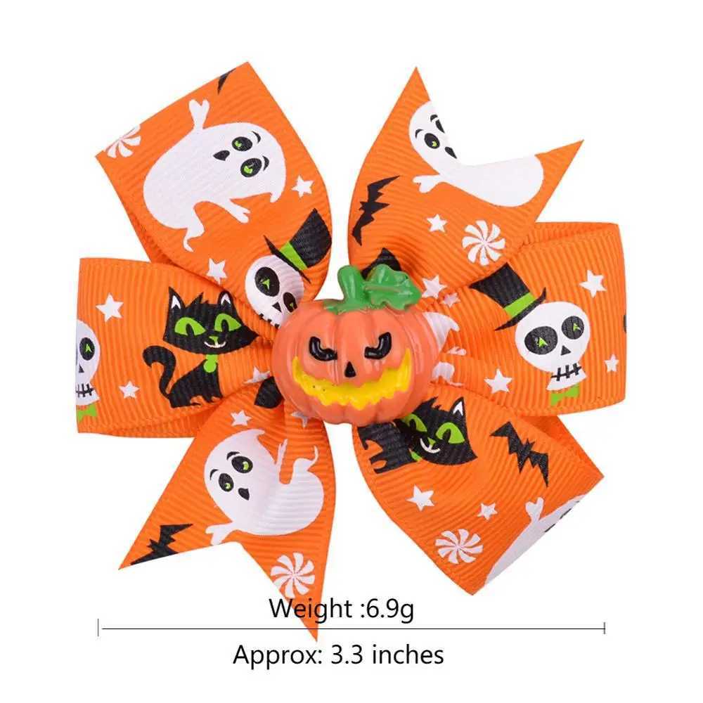 6/12/20Pcs/lot Christmas Day Hairpin Ribbon Cheer Up Hairclip Funny Pumpkin Head Halloween Hair Clips for Kids Hair AccessoriesX241022