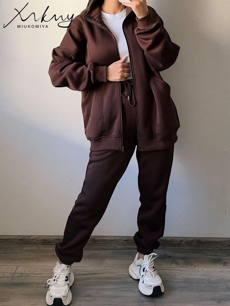 Autumn zipper track set womens two-piece sportswear womens pants set womens two-piece oversized sportswear set 241023