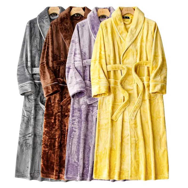 Autumn Winter Plus SizeCouples Robe Homewear Thick flannel Mens Kimono Bathrobe Dress Loose Coral Fce Spwear Lounge Wear W241023