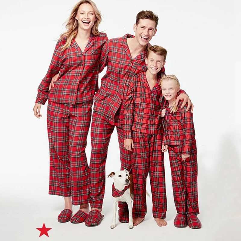 Family Christmas Pajamas Red Plaids Family Matching Clothes Autumn Winter Matching Couple Outfits Parent Children SleepwearXJ241008