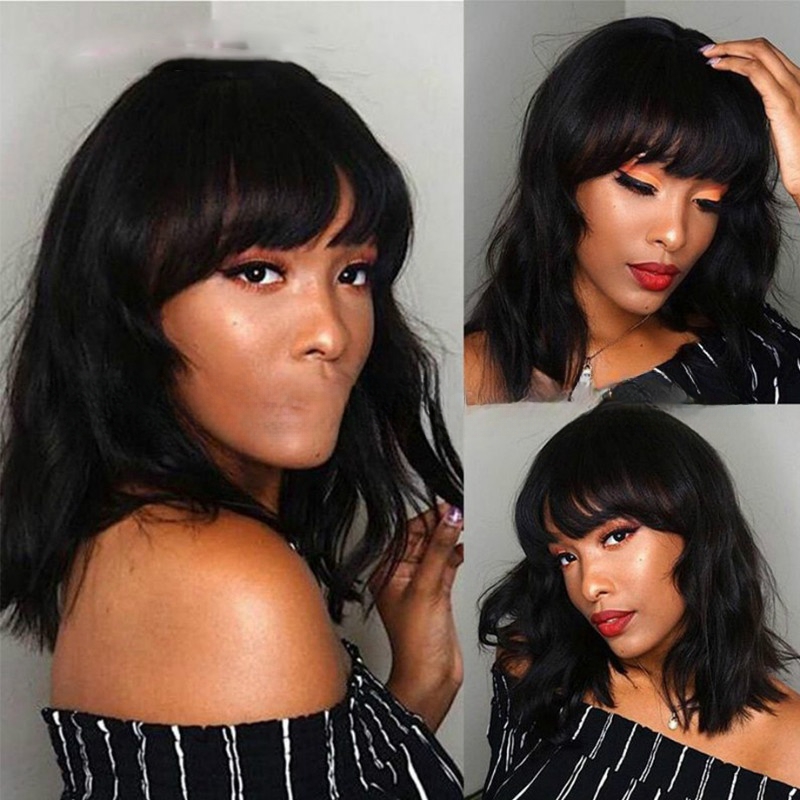 African wig for women with small curly hair, fluffy and natural black medium-length hair, chemical fiber wig