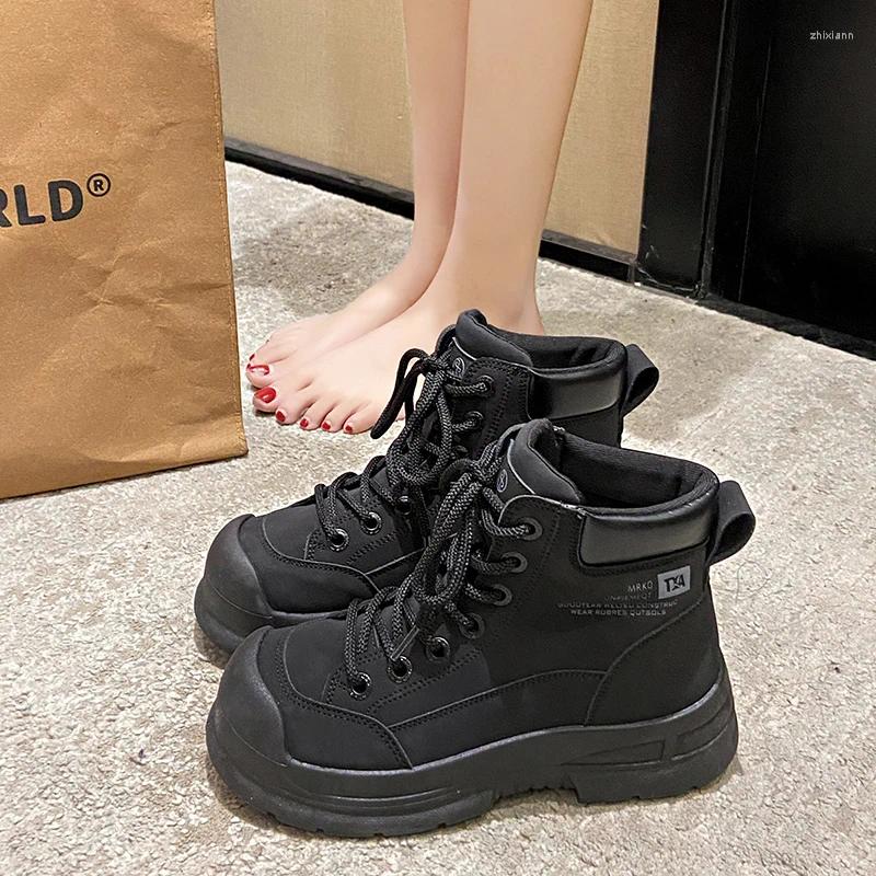 Boots Brand Women's Shoes Autumn Round Toe Lace Up Boots-Women Flat Heel Fashion Rubber Lolita Ladies 2024 Low Rock Ankle Lace-U