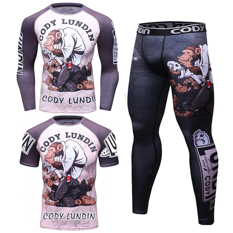 Bjj Rashguard Jiu Jitsu T-shirts+Pant Sets Rash guard For Men Kickboxing Brazilian Gym Training MMA Boxing Kit Muay Thai T-shirt
