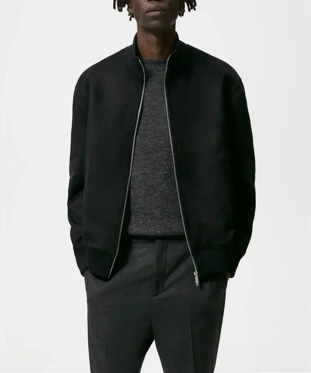 Street fashion jacket mens stand up collar casual suede jacket ultra-thin fit windproof zipper jacket camel black top 241023