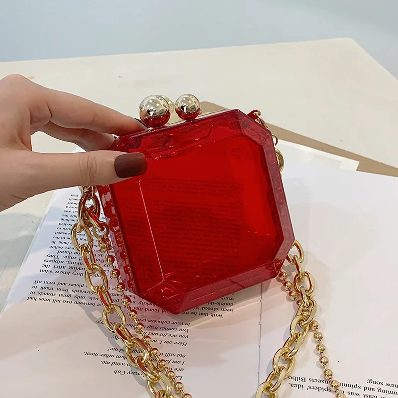 Acrylic Big Chain Mini Bag Womens Shoulder Bag Transparent Fashion Messenger Red Bag 241023