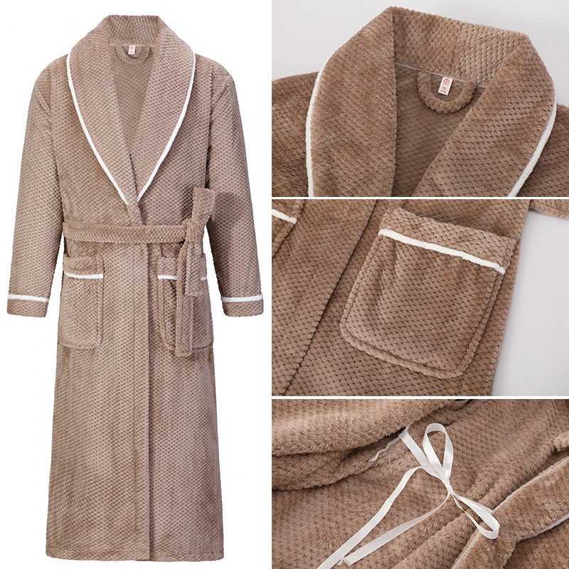 Mens Warm Flannel Bathroom Thick Collar Kimono Shower Robe Winter Autumn Spwear with Pocket Terrace+Size 3XL 4XL W241023
