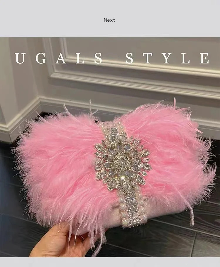 Ostrich hair crystal sparkling rhinestone diamond evening bag womens handbag wedding party clutch wallet shoulder cross body bag 241023