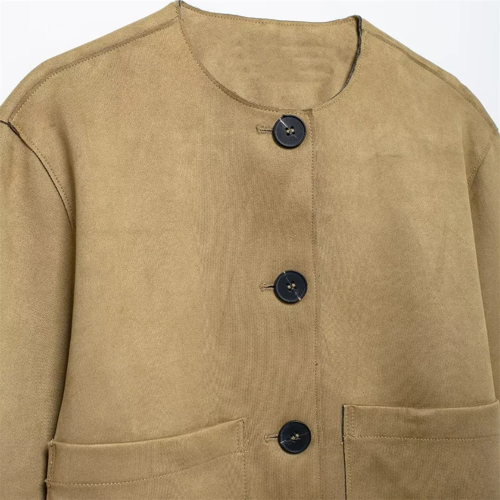 Autumn Womens Fashion Warm and Casual Suede Texture Effect Jacket 241023