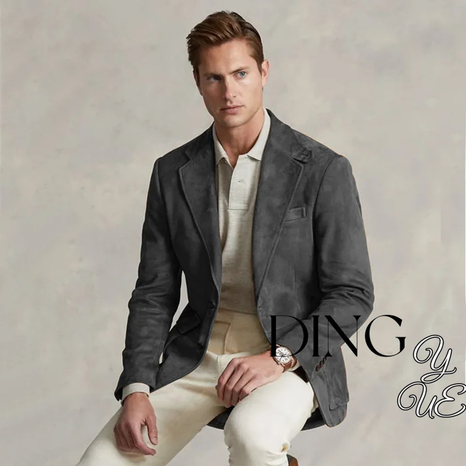 Mens suit suede jacket single chest casual fashion mens suit jacket mens jacket er formal mens wear 241023
