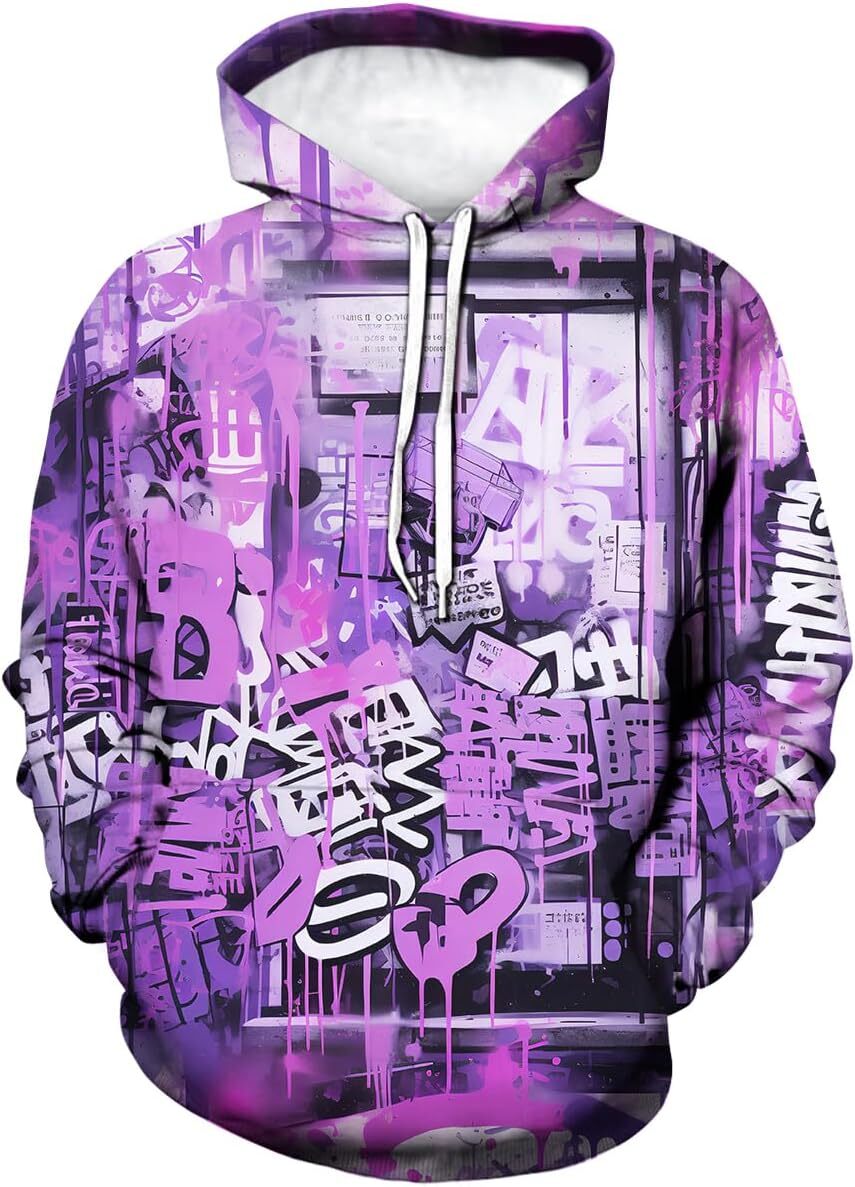 Hoodie for Mens Womens Colorful Letter Floral Print Graffiti Art Hoodie Novelty Color Street Graphic Hooded Sweatshirts Pullover Graphic Trendy Warmth