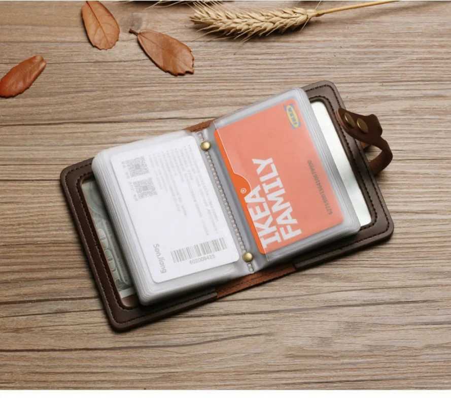 Mens leather card bag with large capacity anti-theft bank card holder case transparent business card wallet Z250411