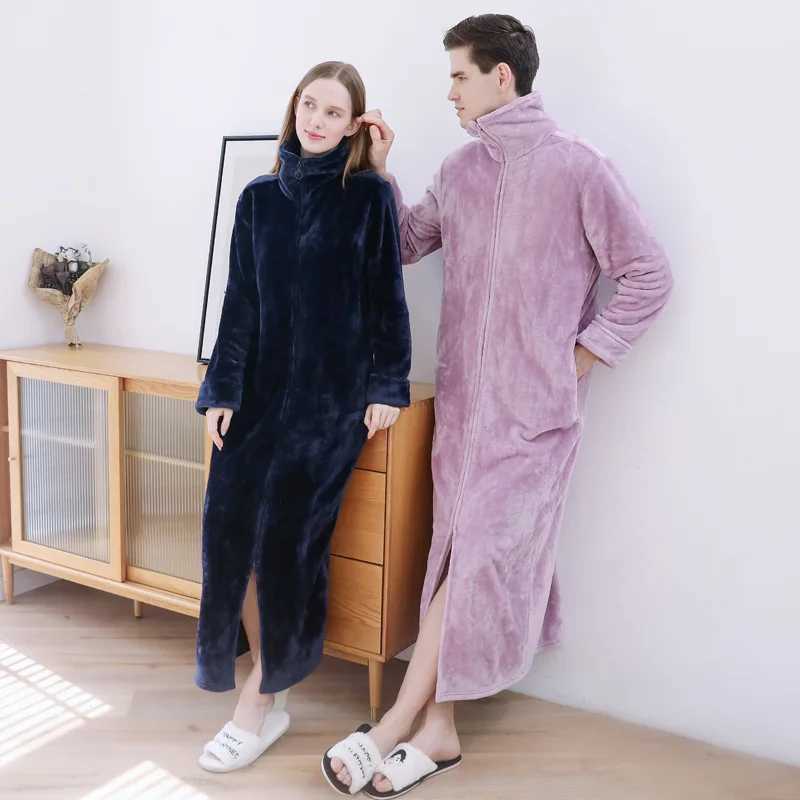 Winter Warm Couple Spwear Long Zipper Bathroom Sleepwear Thick and Soft Night Fruit Fashionable Warm Big Collar Casual Home Clothes W241023