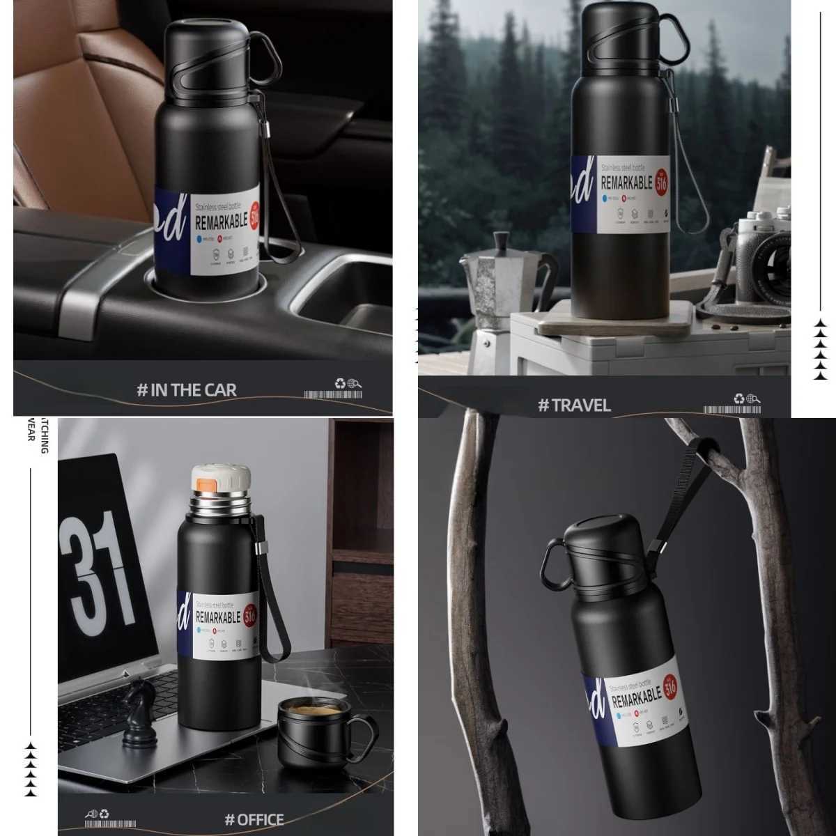 2L stainless steel hot water bottle large capacity hot water bottle hot and cold hot cup vacuum coating Z241022