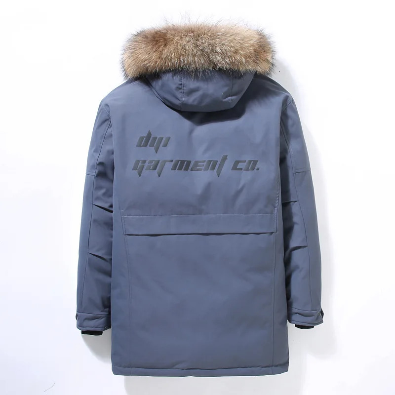 winter mens hooded fur collar long coat mens white duck down jacket high-quality mens multi pocket Parkas jacket 3XL 241022