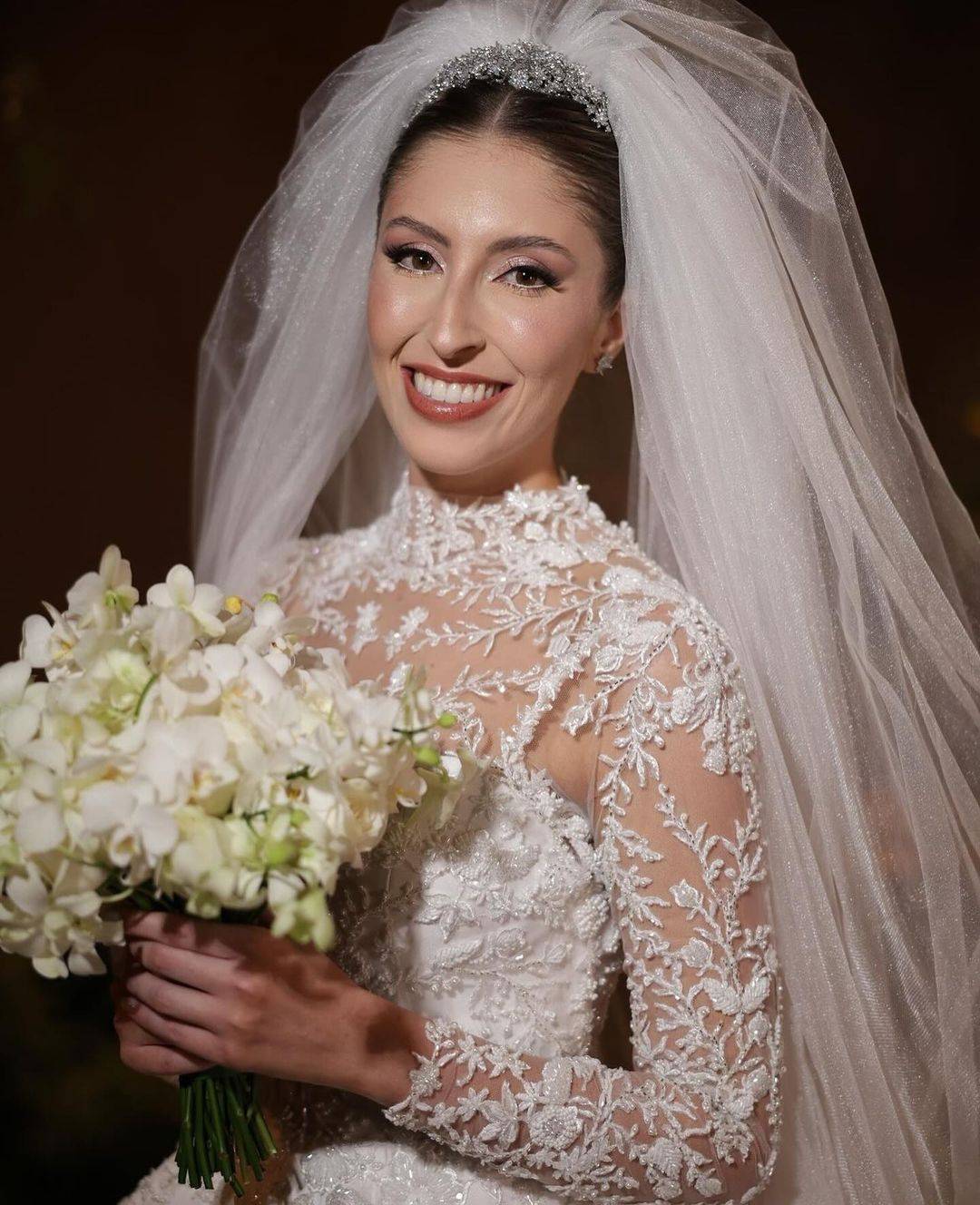 Classic Wedding Dress For Women High Collar Long Sleeves Bridal Gown Sequins Sweep Train Dresses Custom Made vestidos de novia