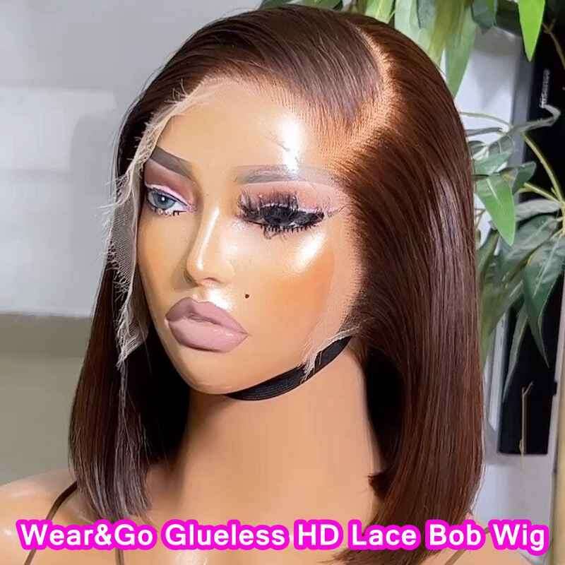 SKINLIKE Real Front Chocolate Short Bob Blunt Cut Wig 13x6 HD Lace Frontal Human Hair Wigs Pre Plucked Glueless