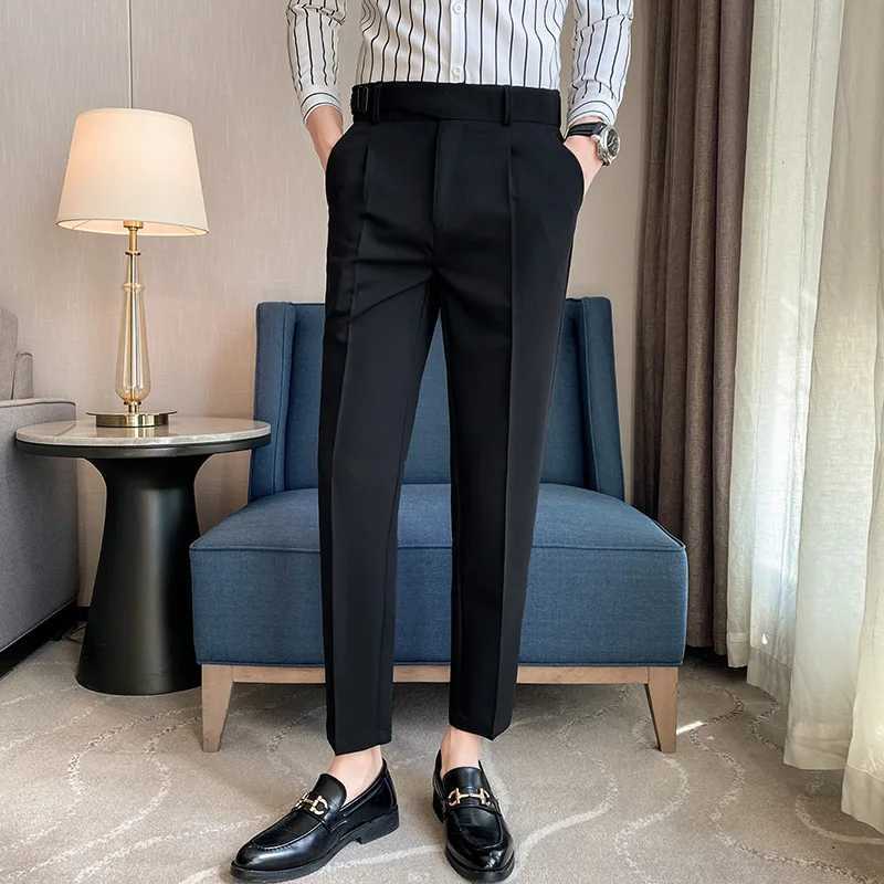 2023 Spring New British Fashion Slim Fit Suit Pants Mens Leisure High Quality Belt Design Business Wedding Social PantsX241023