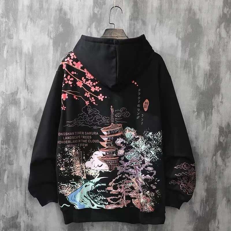 High end DropShipping Wholesale Anime Hoodies Sweatshirts Chinese Style Black Harajuku Oversized Pullovers CS