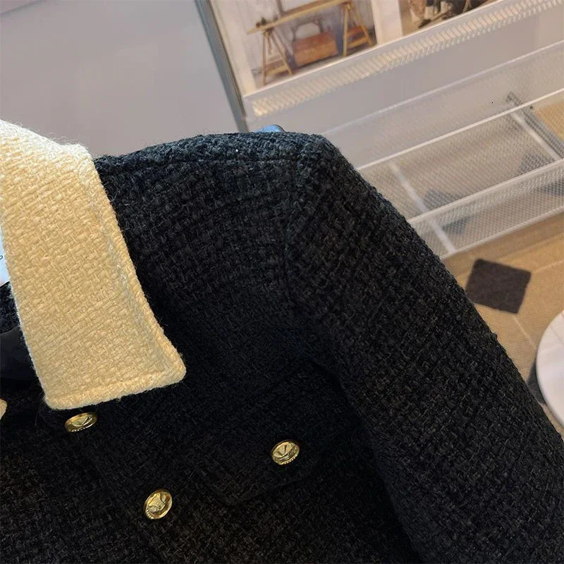 Smvp Autumn/Winter Crop Splicing Work Jacket Elegant Jacket Womens Retro Black Coarse Floral Thick Jacket Womens 241023