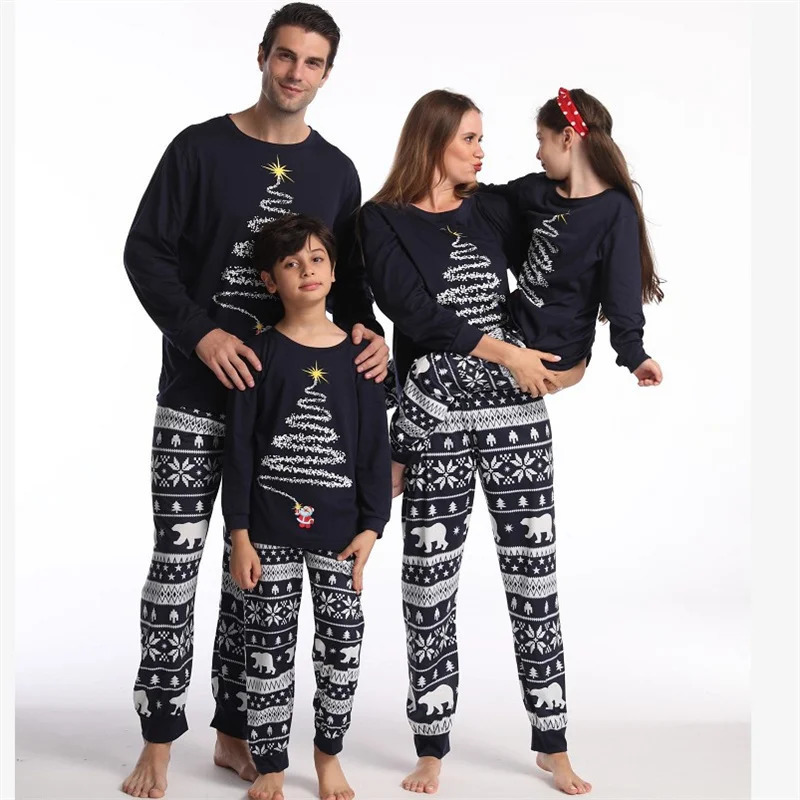 Family Matching Pajamas Christmas Parent Child Cotton Set Spring and Autumn Father Son Cartoon Top Trouser Set 241022
