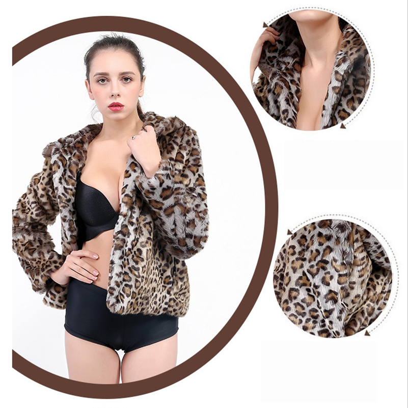 OC2551M9 Women's Faux Fur Leopard Print Hooded Coat Imitating Rabbit Fur and Fur Sunday Angora Yarns Loose and Fashionable Jacket