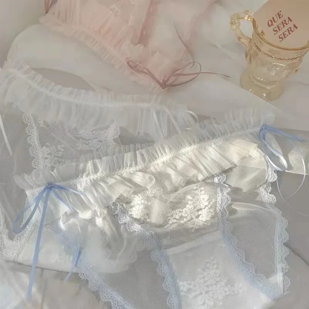 2025 New designer lace fashion up thong mesh lace underwear women s underwear low waist sweet student Kawaii Lolita transparent underwear sexy